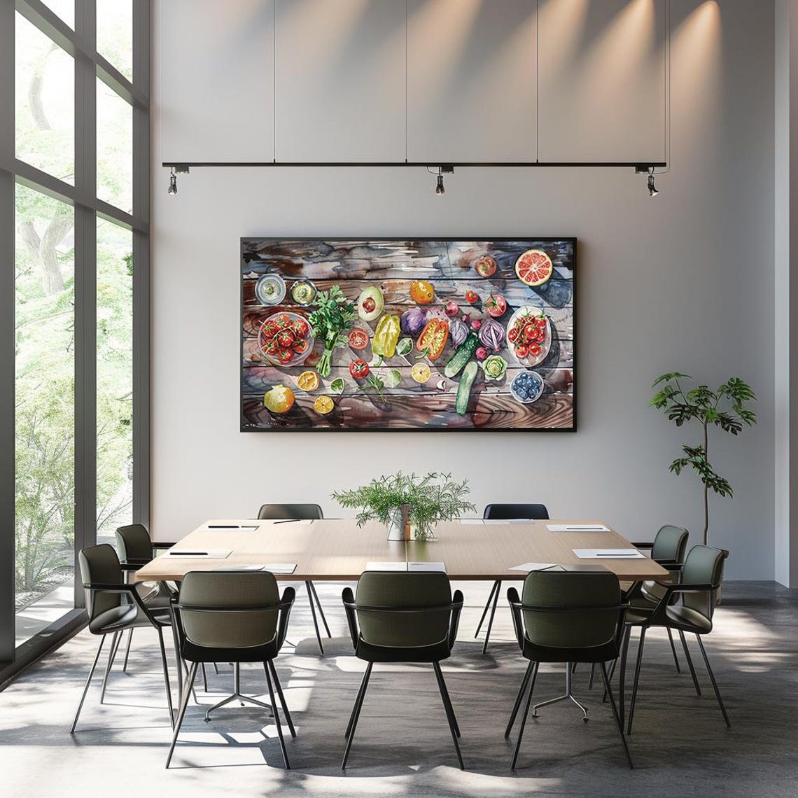 Fresh Vegetables Watercolor Kitchen Scene Rustic Table Poster - Image 3