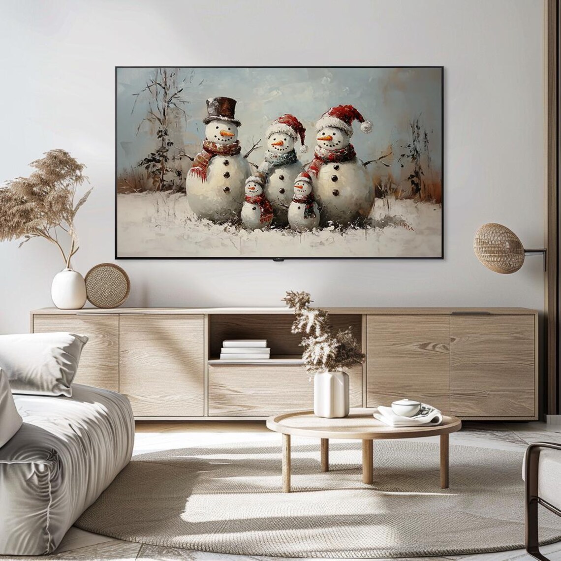 Snowman Family Whimsical Winter Scene Festive Painting Poster - Image 5