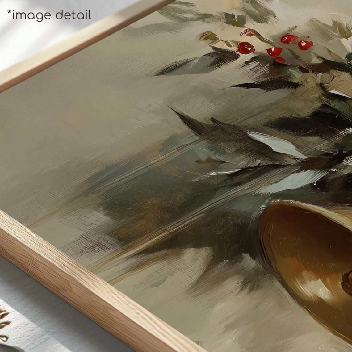 Golden Christmas Bells With White Flowers Vintage Oil Painting Poster - Image 4