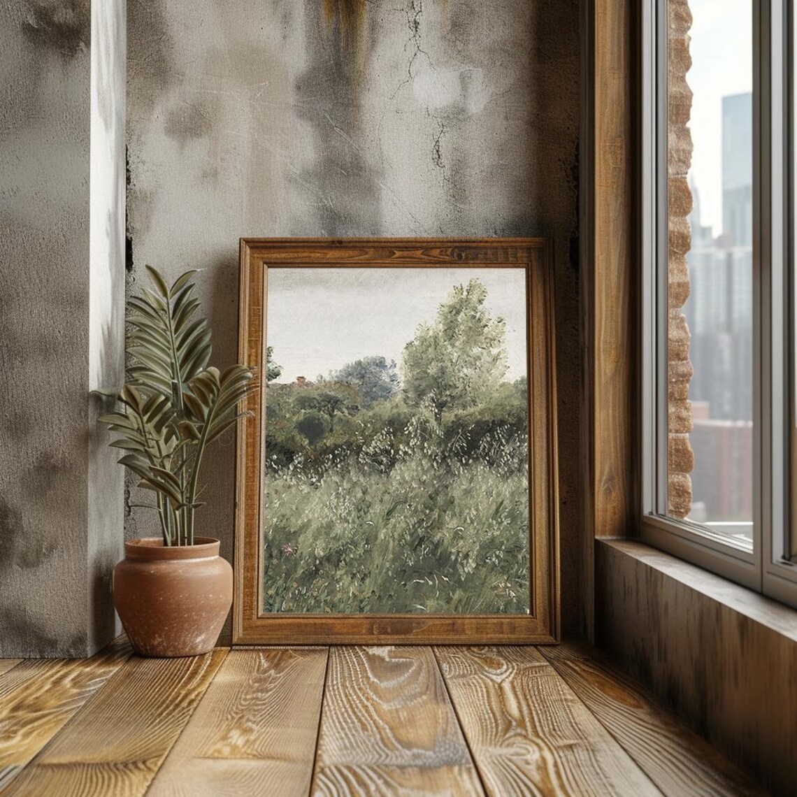 Lush Greenery Oil Painting, Rustic Botanical Decor - Image 3