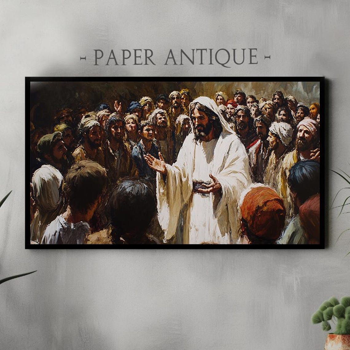 Jesus Teaching Sermon Crowd Expressionist Biblical Painting Poster