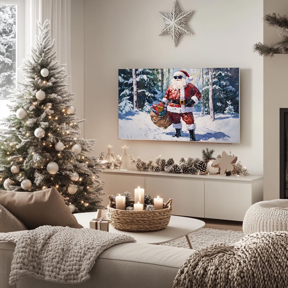 Cool Santa with Sunglasses Snowy Forest Fun Christmas Poster - Image 5