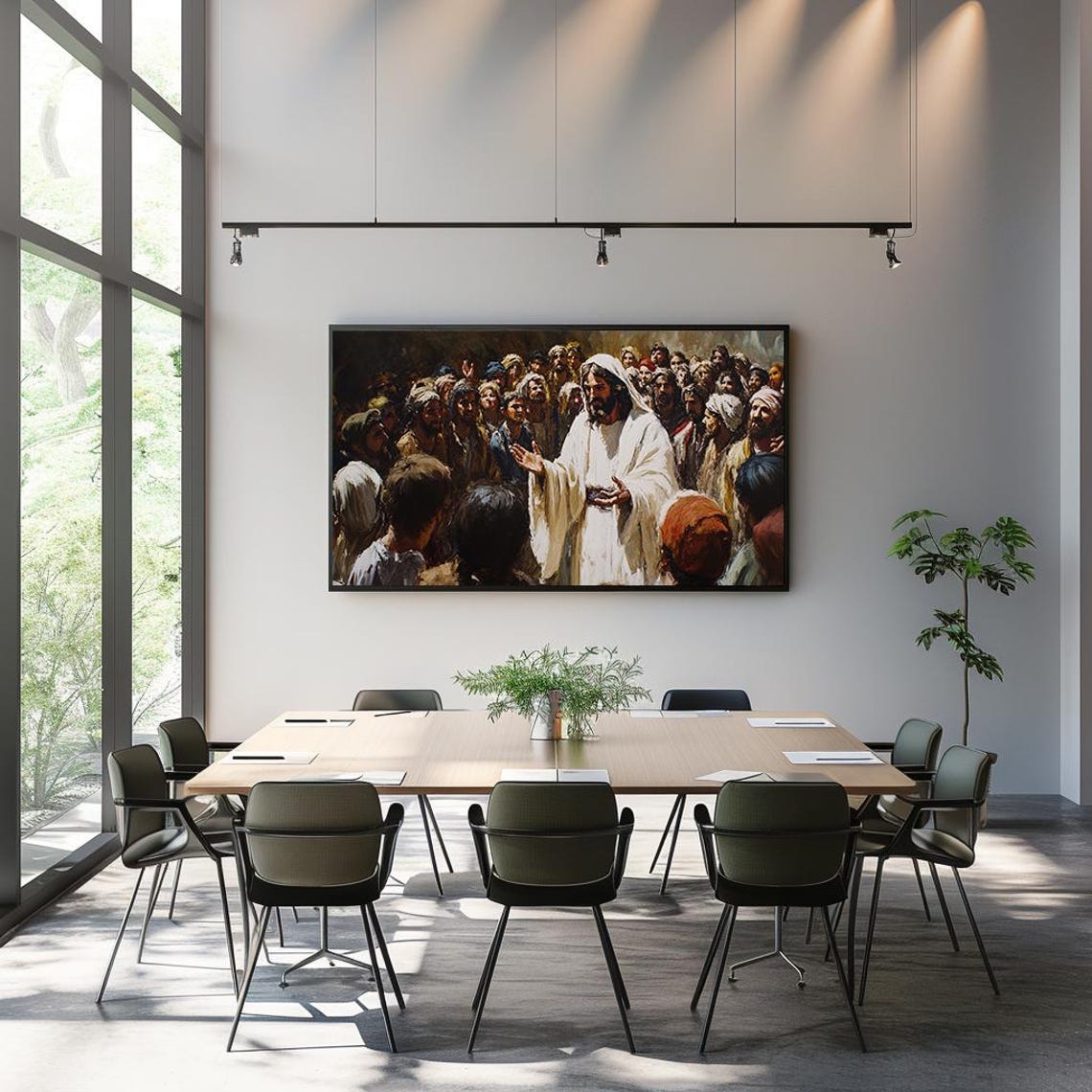 Jesus Teaching Sermon Crowd Expressionist Biblical Painting Poster - Image 3
