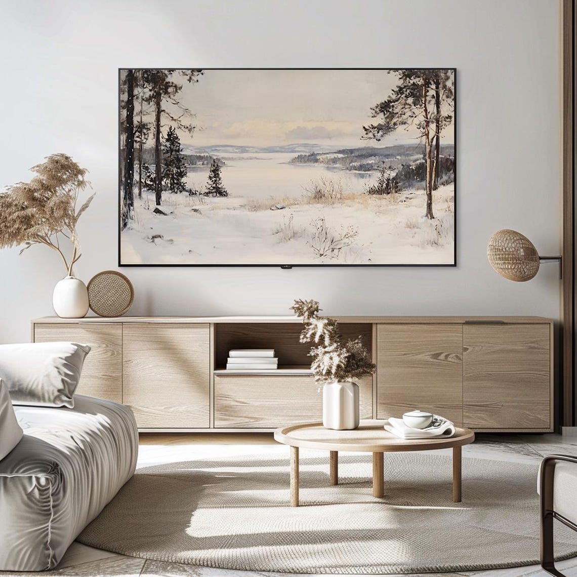 Serene Winter Landscape Painting Tranquil Snowy Valley Poster - Image 5