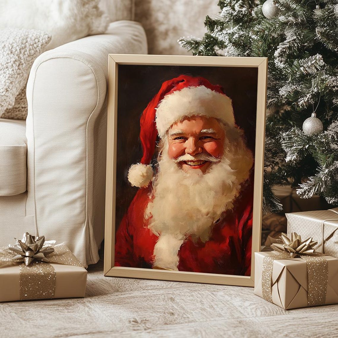 Jolly Santa Claus Smiling Portrait Classic Christmas Art Poster - Image 4