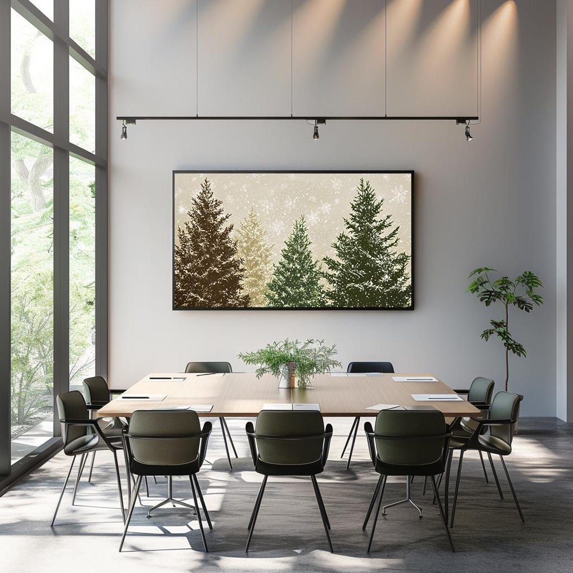 Vintage Evergreen Trees In Falling Snow Warm Winter Landscape Poster - Image 3
