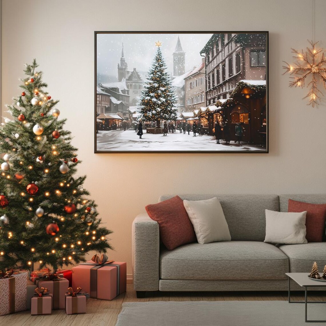 Snowy Christmas Market With Star Tree European Old Town Poster - Image 5