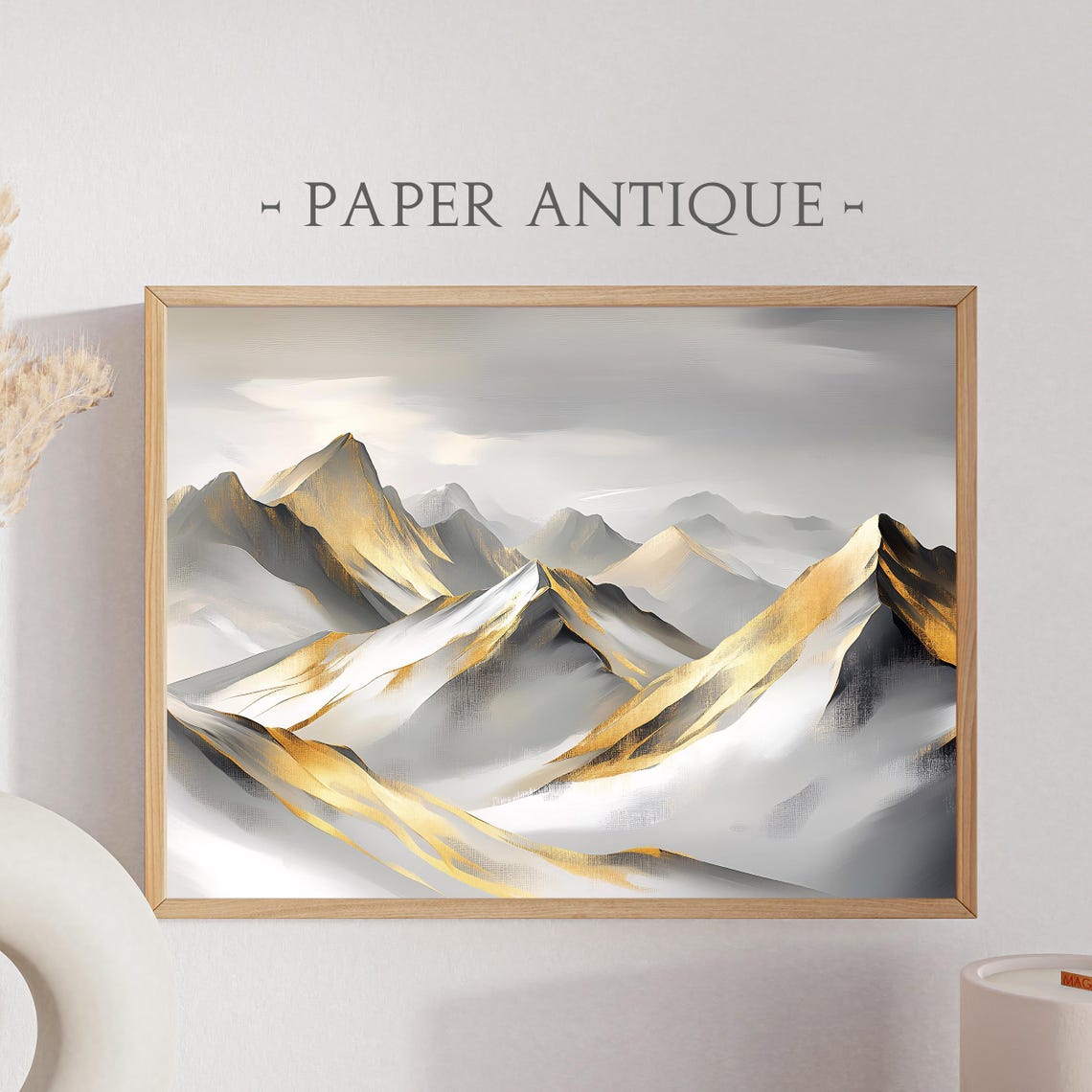 Abstract Gold and Grey Mountain Landscape Modern Minimalist Poster