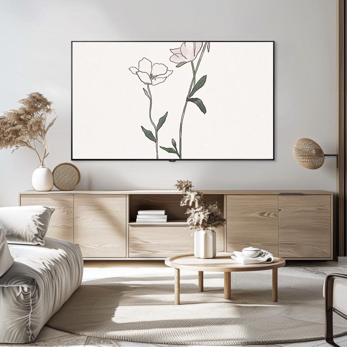 Minimalist Poppy Line Drawing Pale Pink Botanical Sketch Art Poster - Image 5