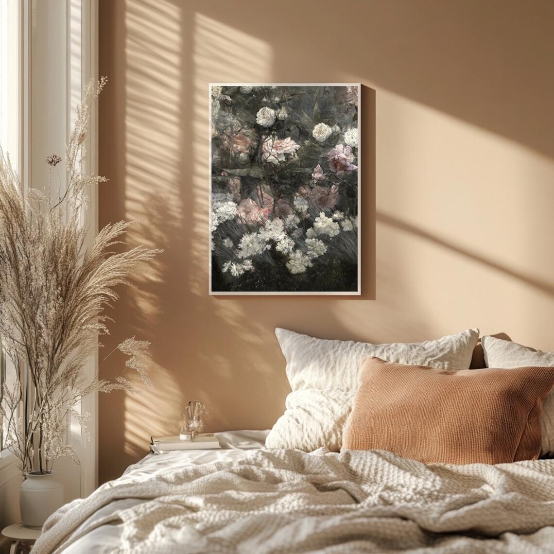 White And Pink Roses Dark Moody Vintage Floral Painting Poster - Image 2