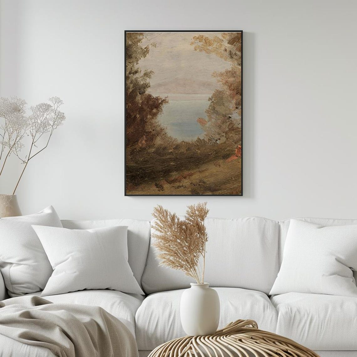 Serene Lake Framed By Golden Trees Antique Oil Landscape Poster - Image 5