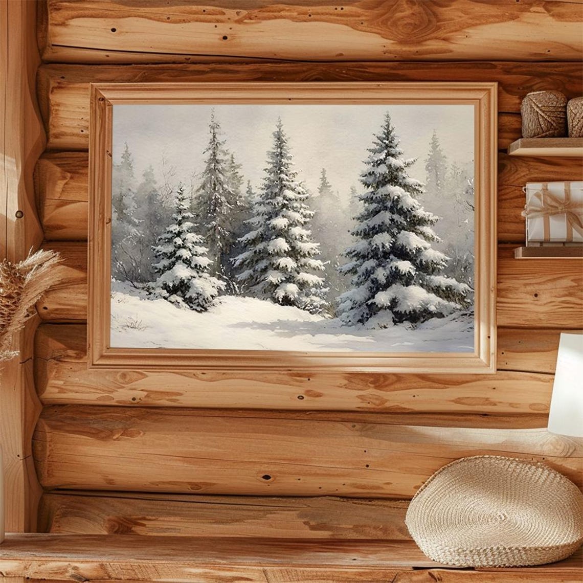 Snow Covered Pine Trees Watercolor Winter Forest Scene Poster - Image 4