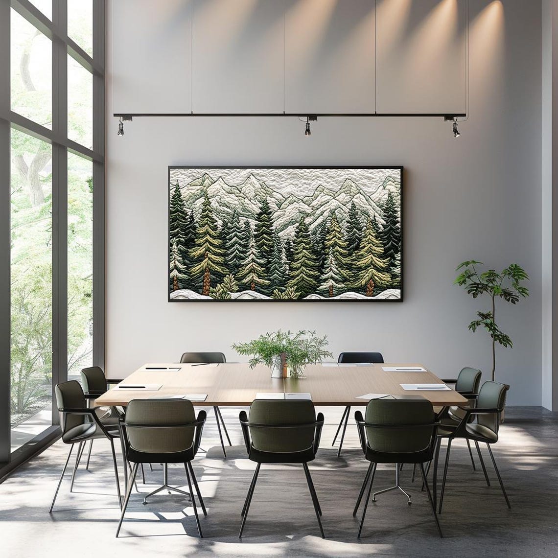 Textured Mountain Landscape with Lush Green Pine Trees Poster - Image 3