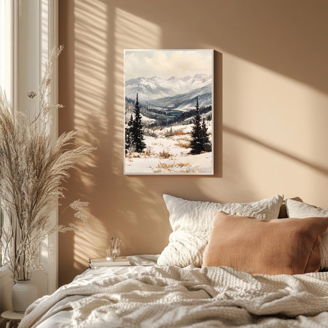 Snowy Mountain Landscape Serene Winter Wilderness Oil Poster - Image 2
