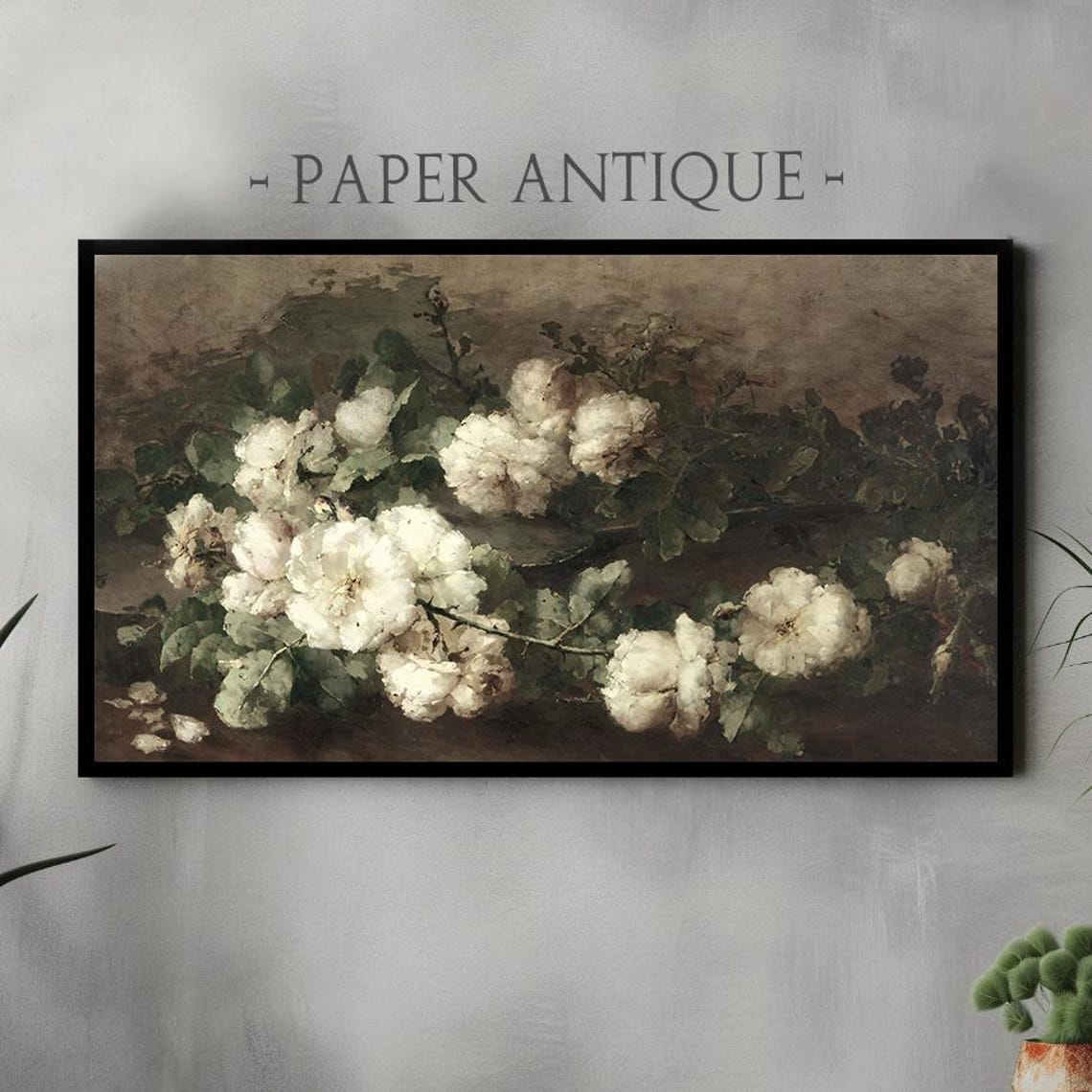 White Peonies Dark Moody Vintage Floral Still Life Art Poster