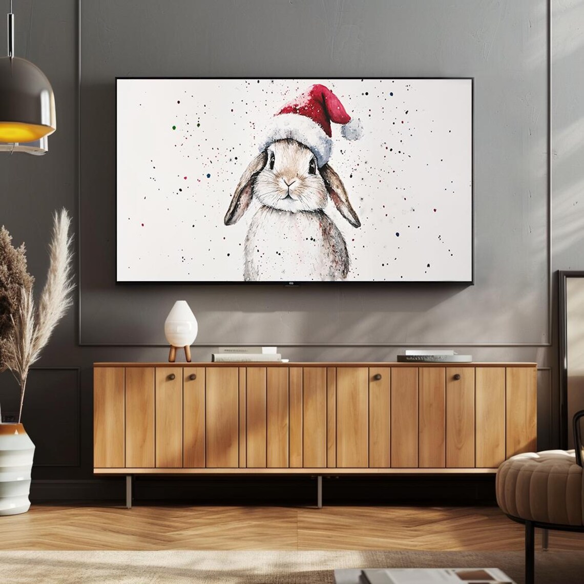 Festive Bunny in Santa Hat Playful Watercolor Christmas Poster - Image 4