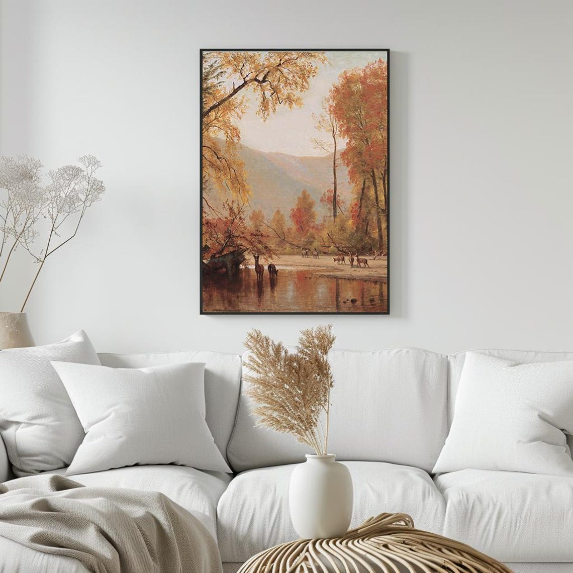 Deer Drinking At Autumn River Golden Fall Forest Wildlife Poster - Image 5