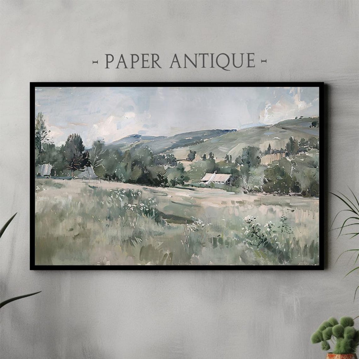 Peaceful Green Valley Rolling Hills Impressionist Meadow Poster