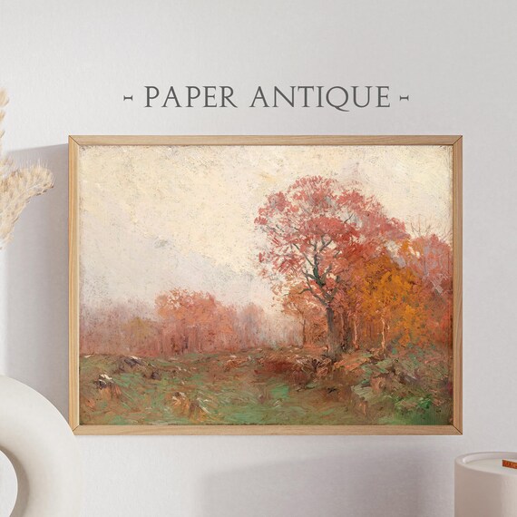 Autumn Trees Rust Red Foliage Muted Vintage Landscape Painting Poster