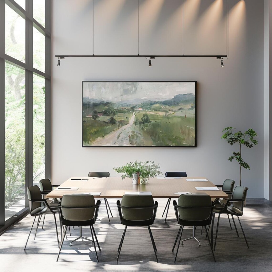 Green Country Road Through Rolling Fields Oil Painting Poster - Image 3