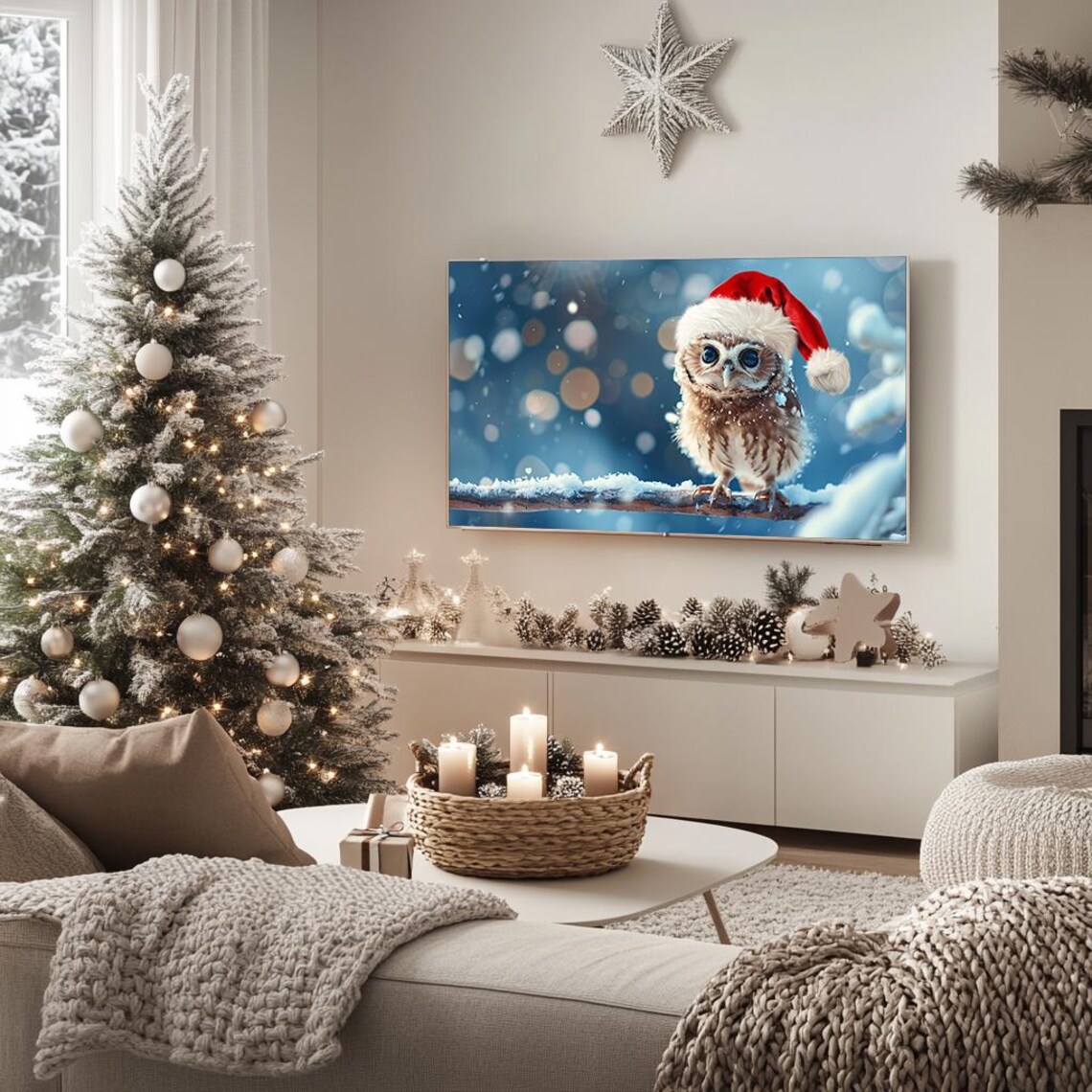 Cute Baby Owl Wearing Santa Hat Snowy Branch Winter Art Poster - Image 5