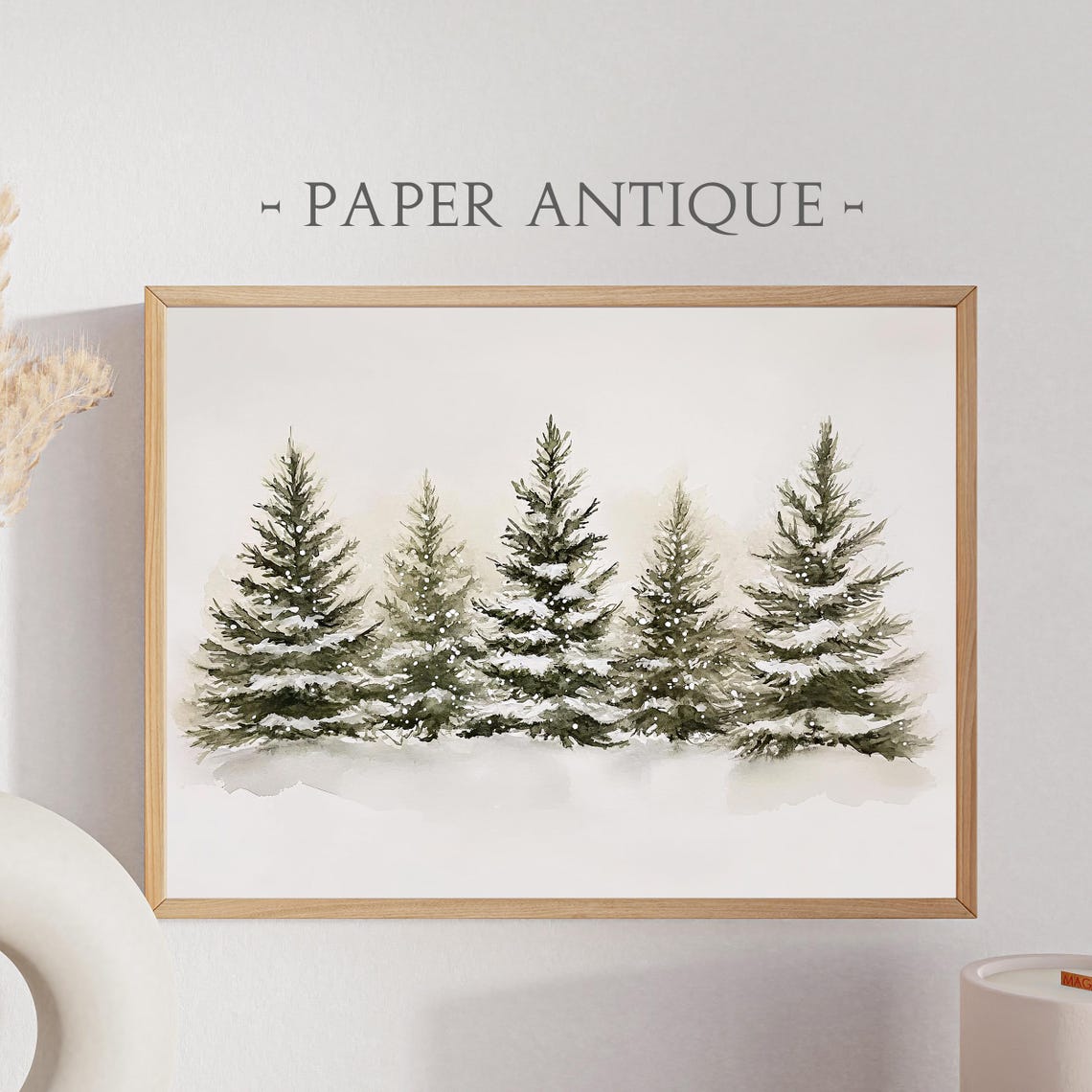 Snowy Pine Trees Watercolor Row Soft Winter Forest Painting Poster