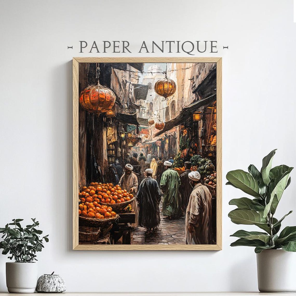 Middle Eastern Market Scene Lanterns Fruit Stalls Oil Poster