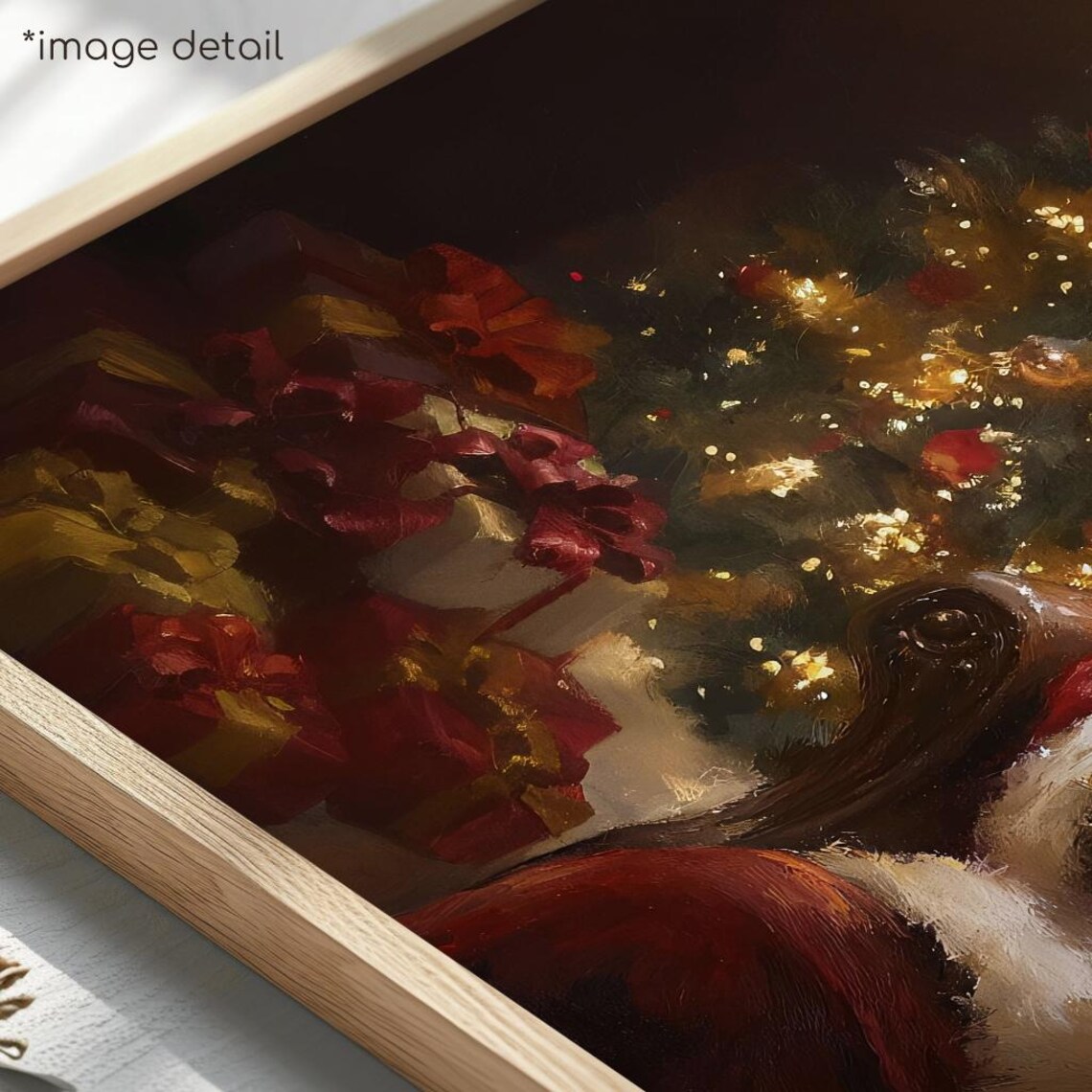 Santa Reading By The Christmas Tree Cozy Vintage Holiday Poster - Image 4