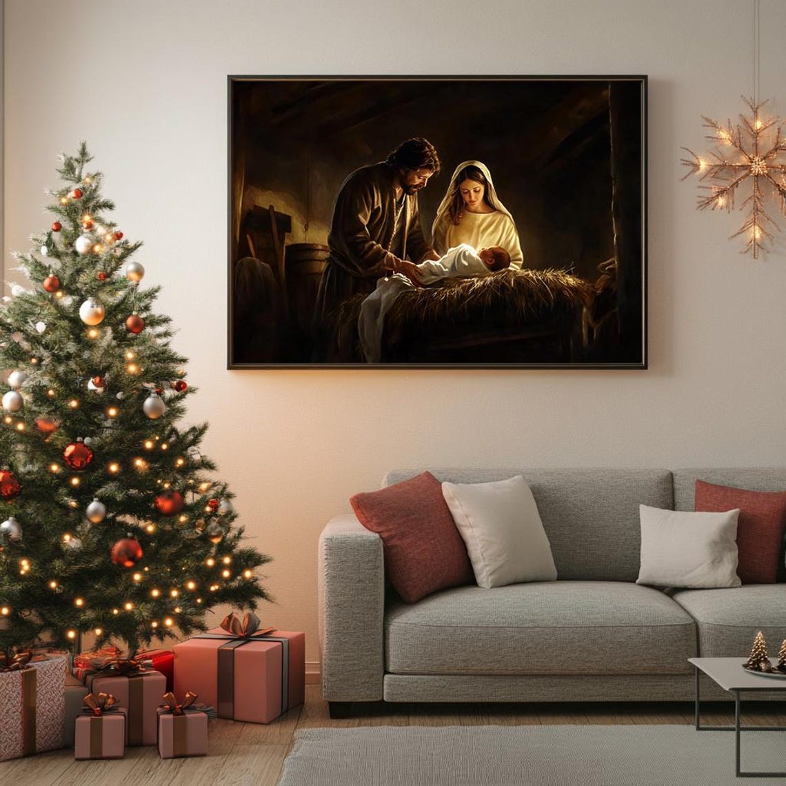 Nativity Scene Holy Family in Barn Traditional Christmas Poster - Image 5