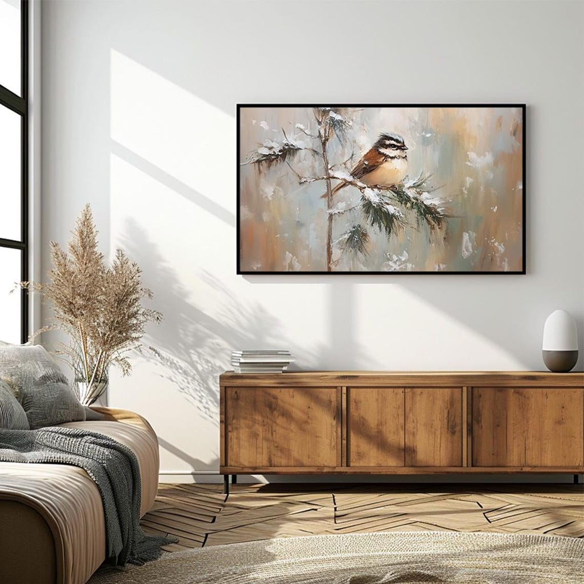 Winter Bird Painting Charming Nature Scene Rustic Art Poster - Image 4