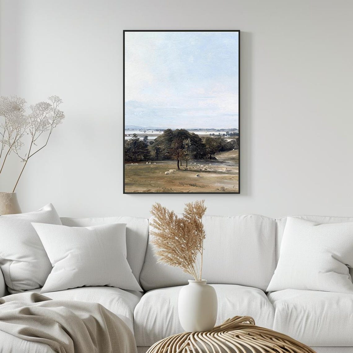 Sheep Grazing In River Valley Classic Pastoral Oil Painting Poster - Image 5