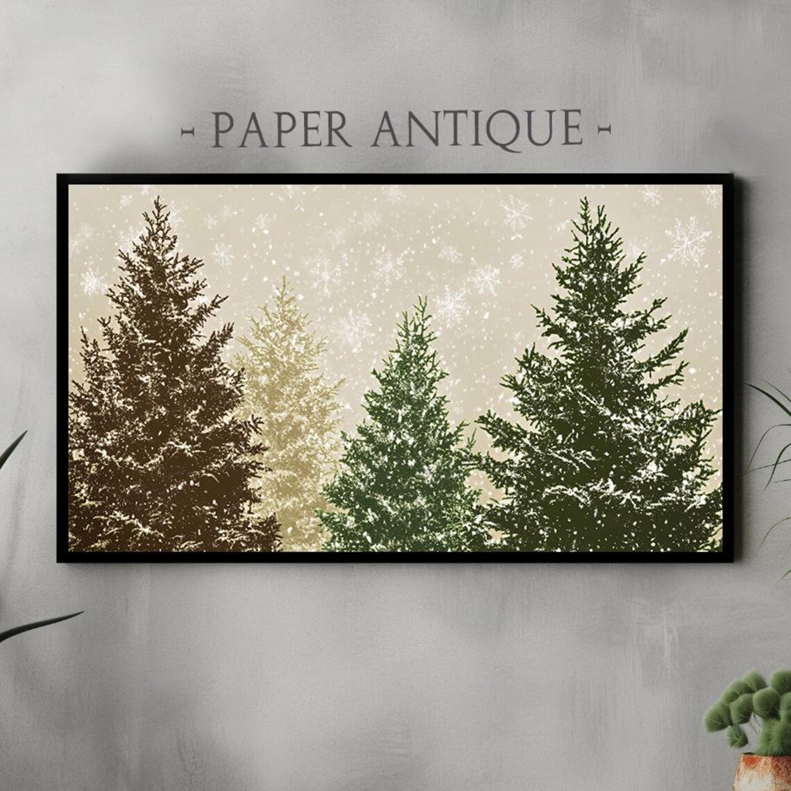 Vintage Evergreen Trees In Falling Snow Warm Winter Landscape Poster