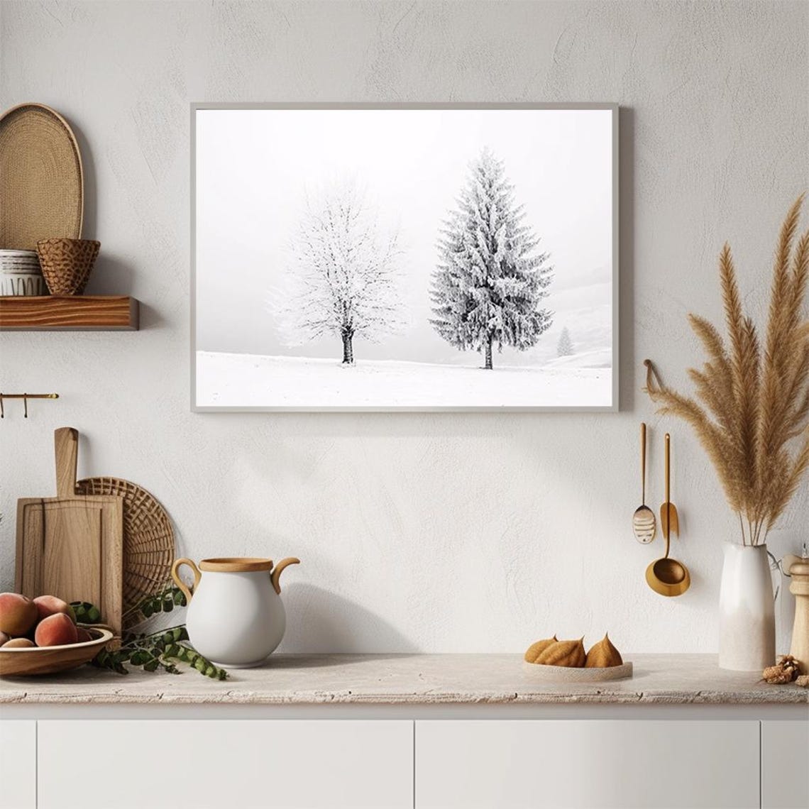Winter Landscape Minimalist Photography Snowy Trees Fog Wall Poster - Image 4