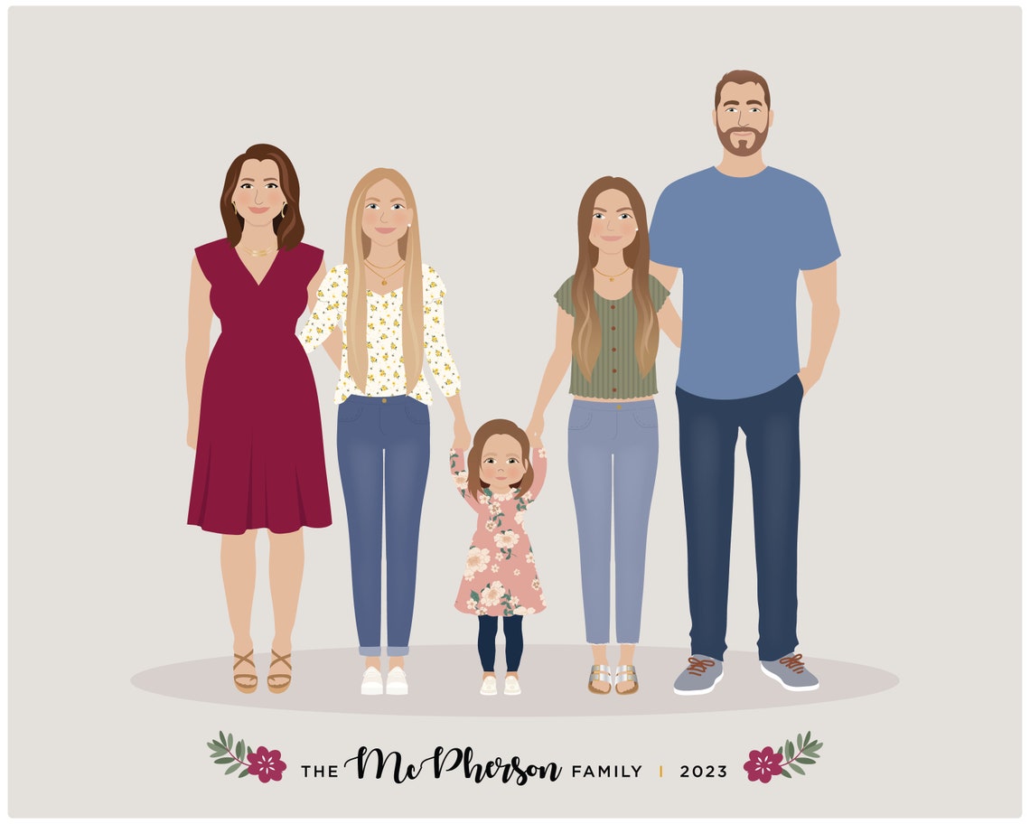 Personalized Family Porch Steps Portrait With Two Gray Dogs Poster - Image 3