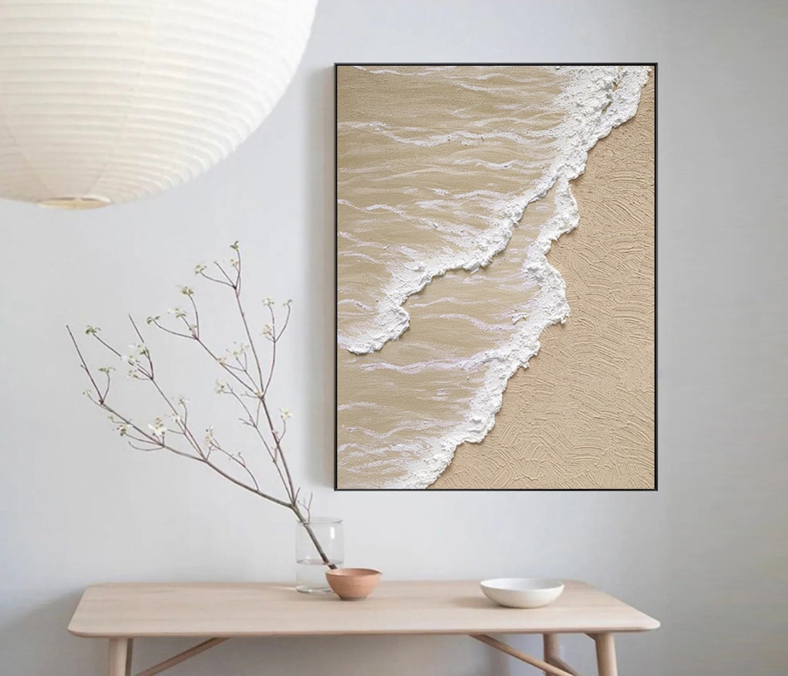 Large Original Beige White Abstract Painting White 3d Textured Wall Art White 3d Minimalist Art Beige White Painting Decor Painting - Image 5