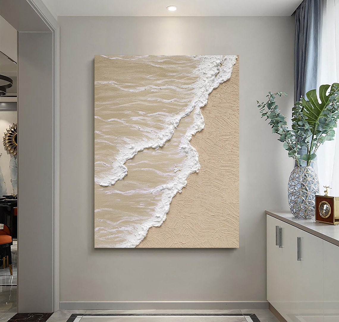 Large Original Beige White Abstract Painting White 3d Textured Wall Art White 3d Minimalist Art Beige White Painting Decor Painting - Image 2