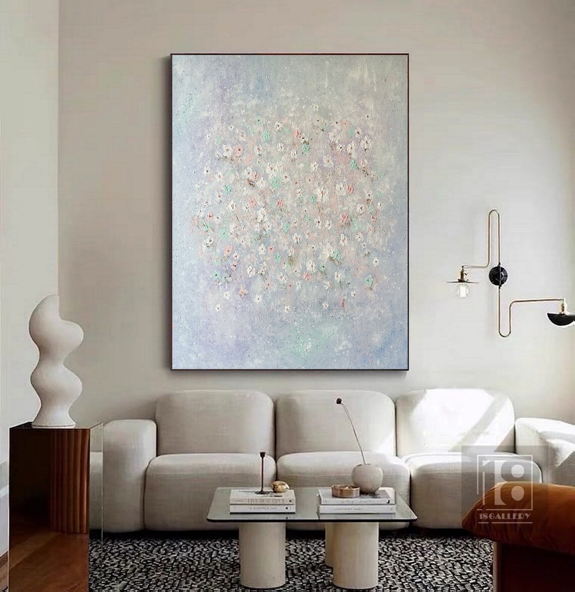 Pastel Wildflower Meadow on Soft Blue Gray Impressionist Floral Poster - Image 3