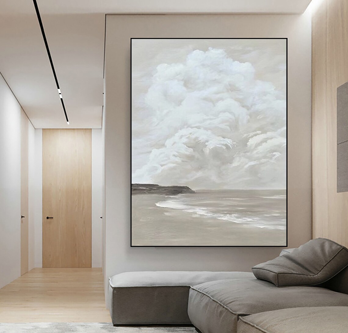 White Clouds Gray Sea Foam Textured Seascape Abstract Poster - Image 3