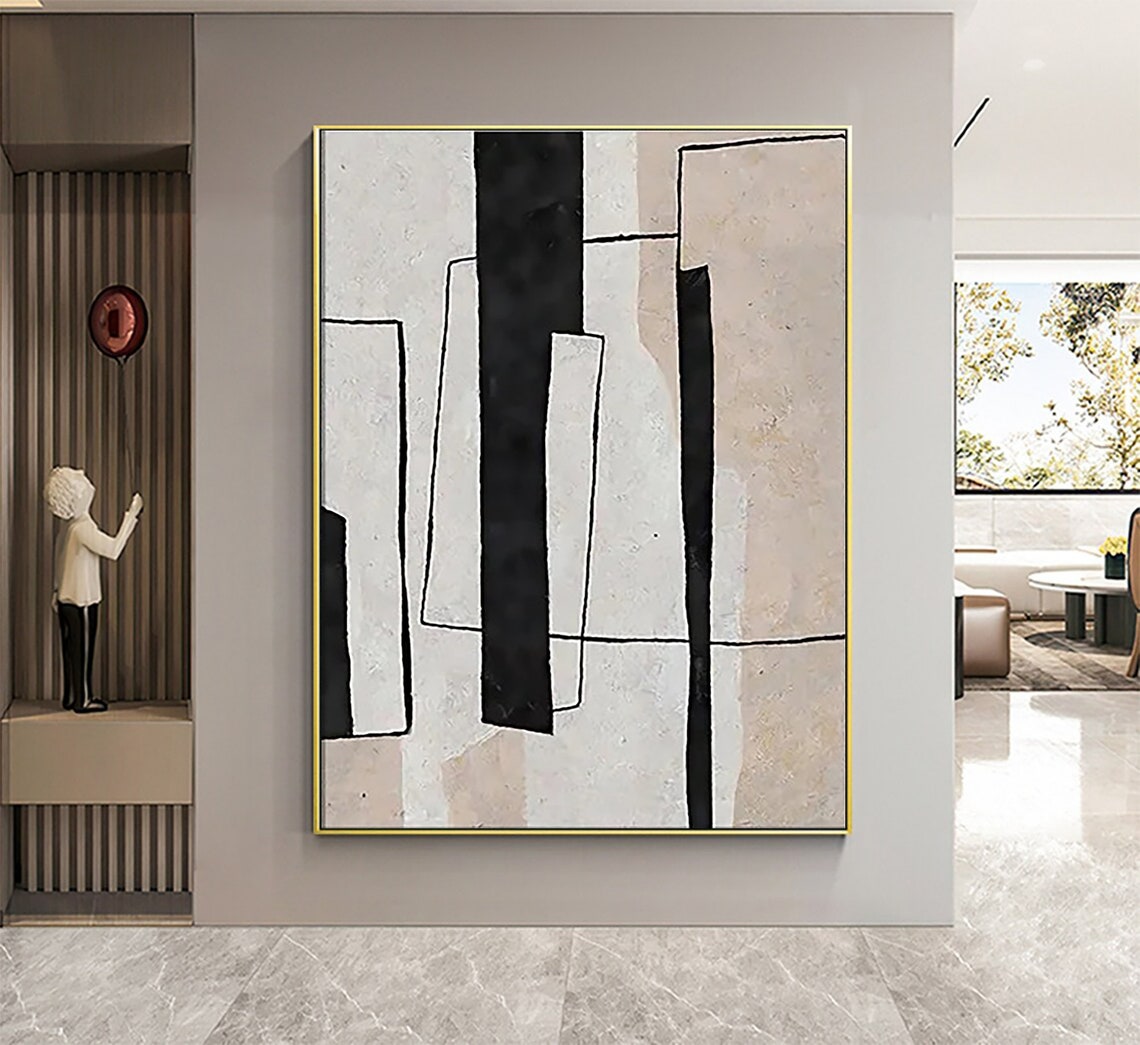Black and White Vertical Bar Geometric Minimalist Abstract Poster - Image 2