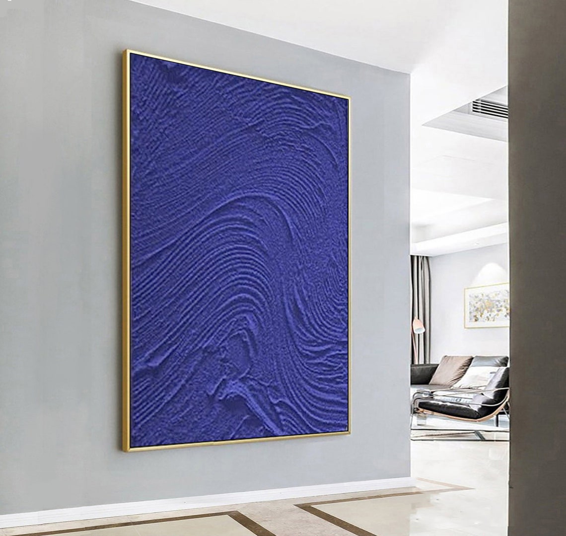 Cobalt Blue Combed Wave Textured Impasto Abstract Neutral Poster - Image 3