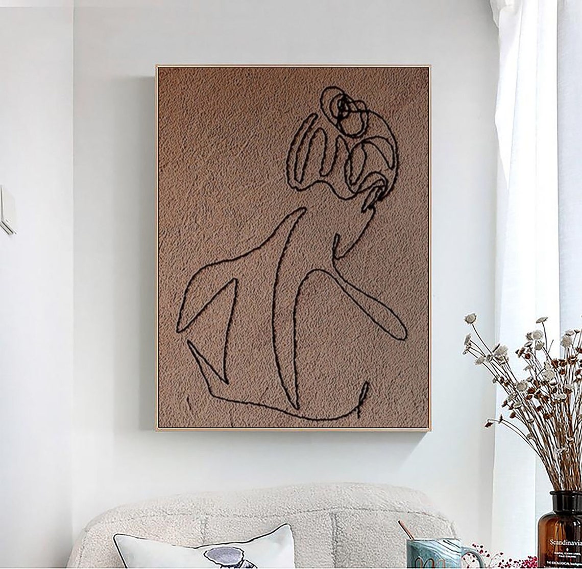 Brown Abstract Line Face Drawing Minimalist Boho Wall Poster - Image 3