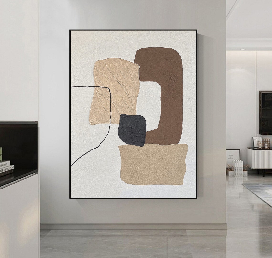 Beige And Brown 3d Textured Wall Art Abstract Painting On Minimalist Wall Art Decor 3d Textured Painting For Entrance Wall Decor Art - Image 2
