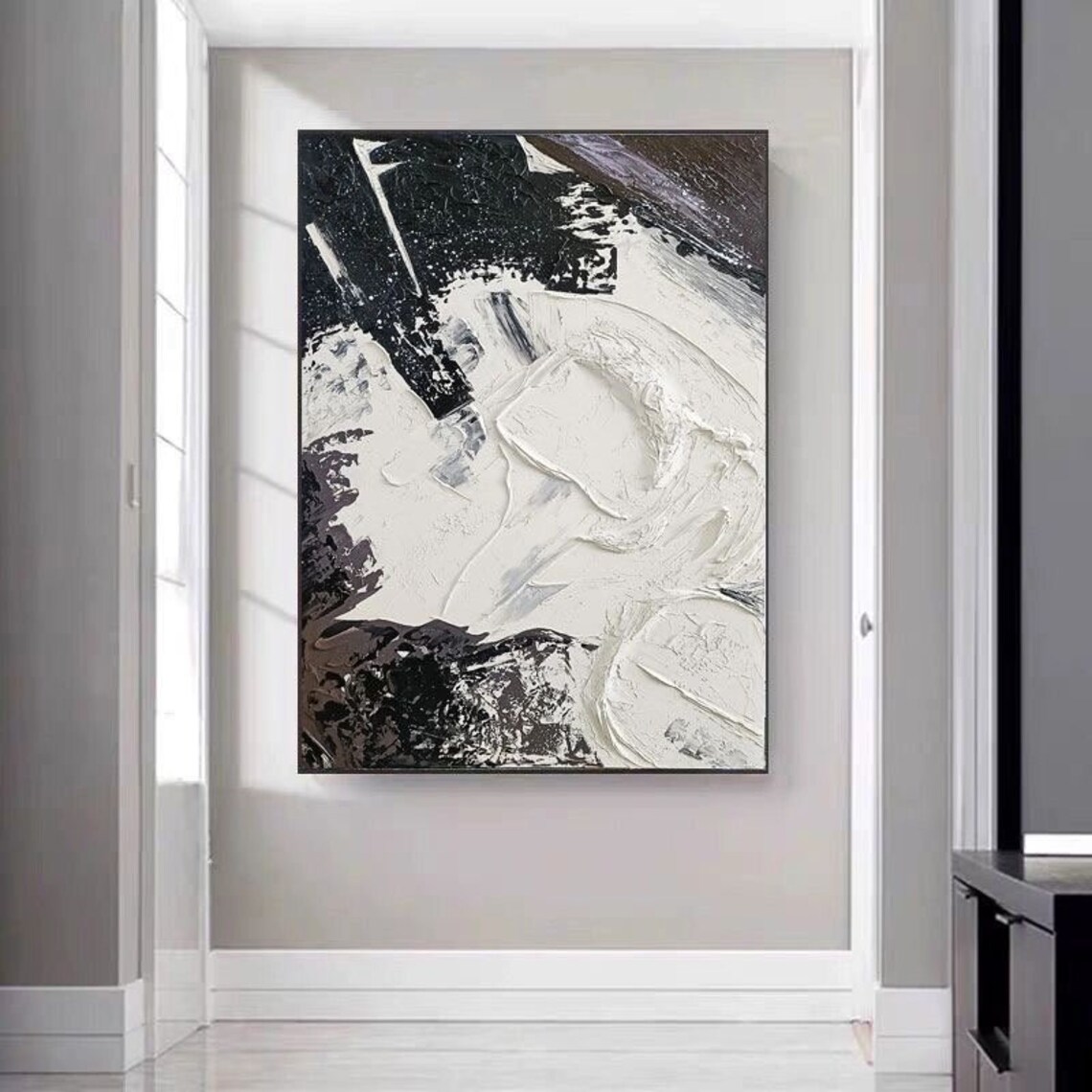 Black And White Abstract Art Black And White Painting Black And White Wall Art Black Textured Wall Art Black And White 3d Textured Wall Art - Image 2