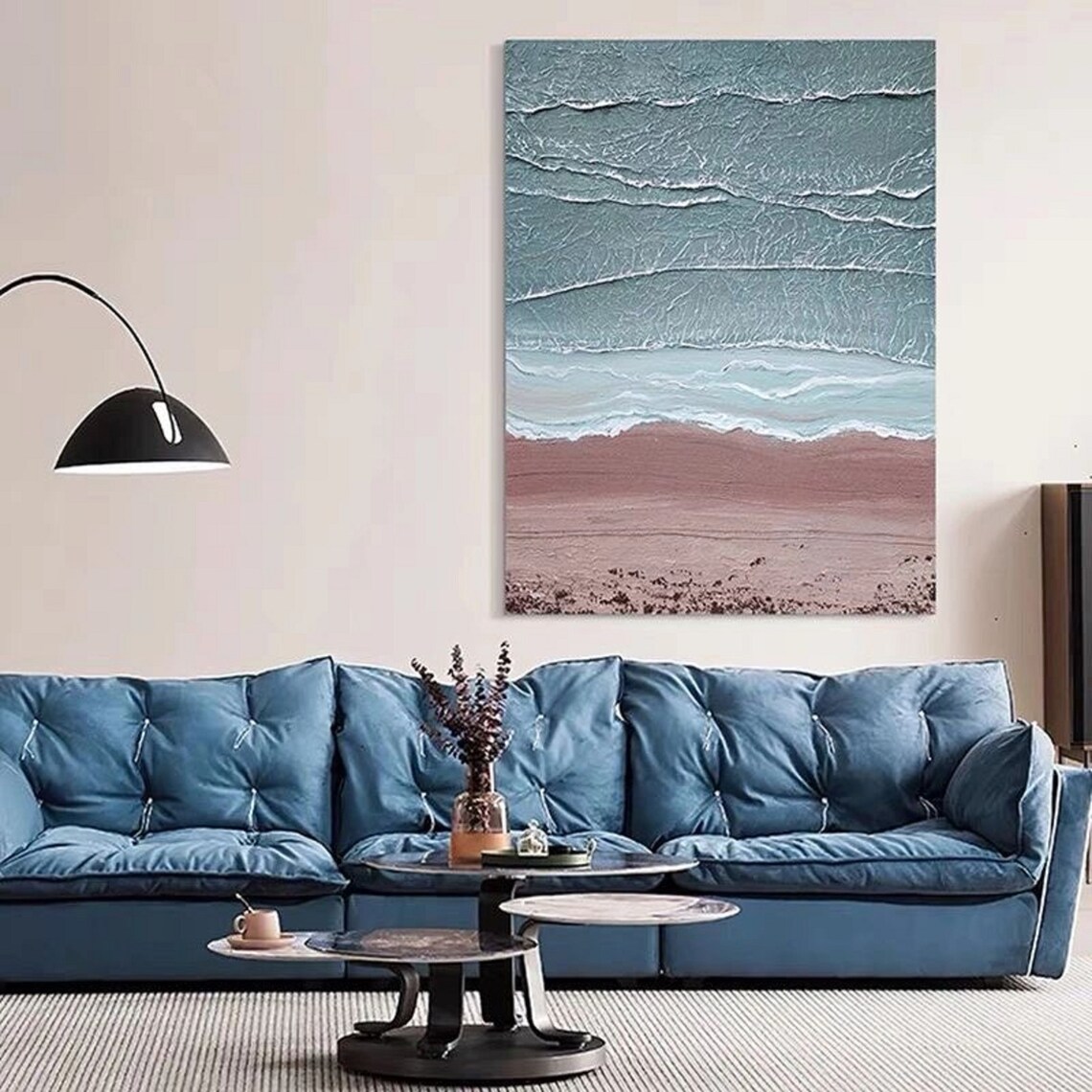 Textured Ocean Waves Over Rose Tinted Sand Coastal Art Poster - Image 5