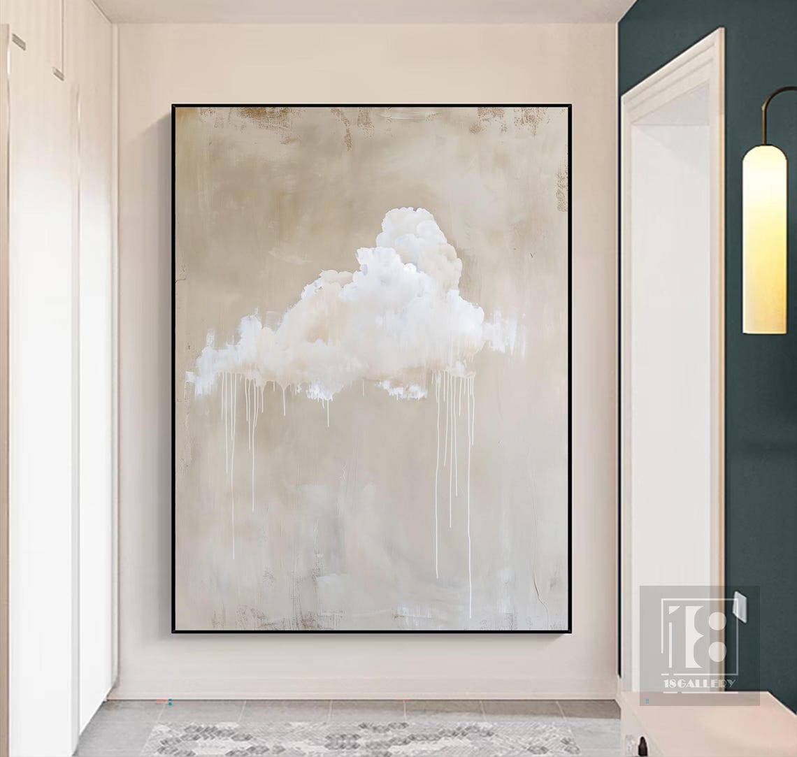 Original White Cloud Wall Art Neutral Beige Wall Art Abstract Art Minimalist Wall Art Indigo Art Modern Sky Wall Art Night Sky Painting - Image 3