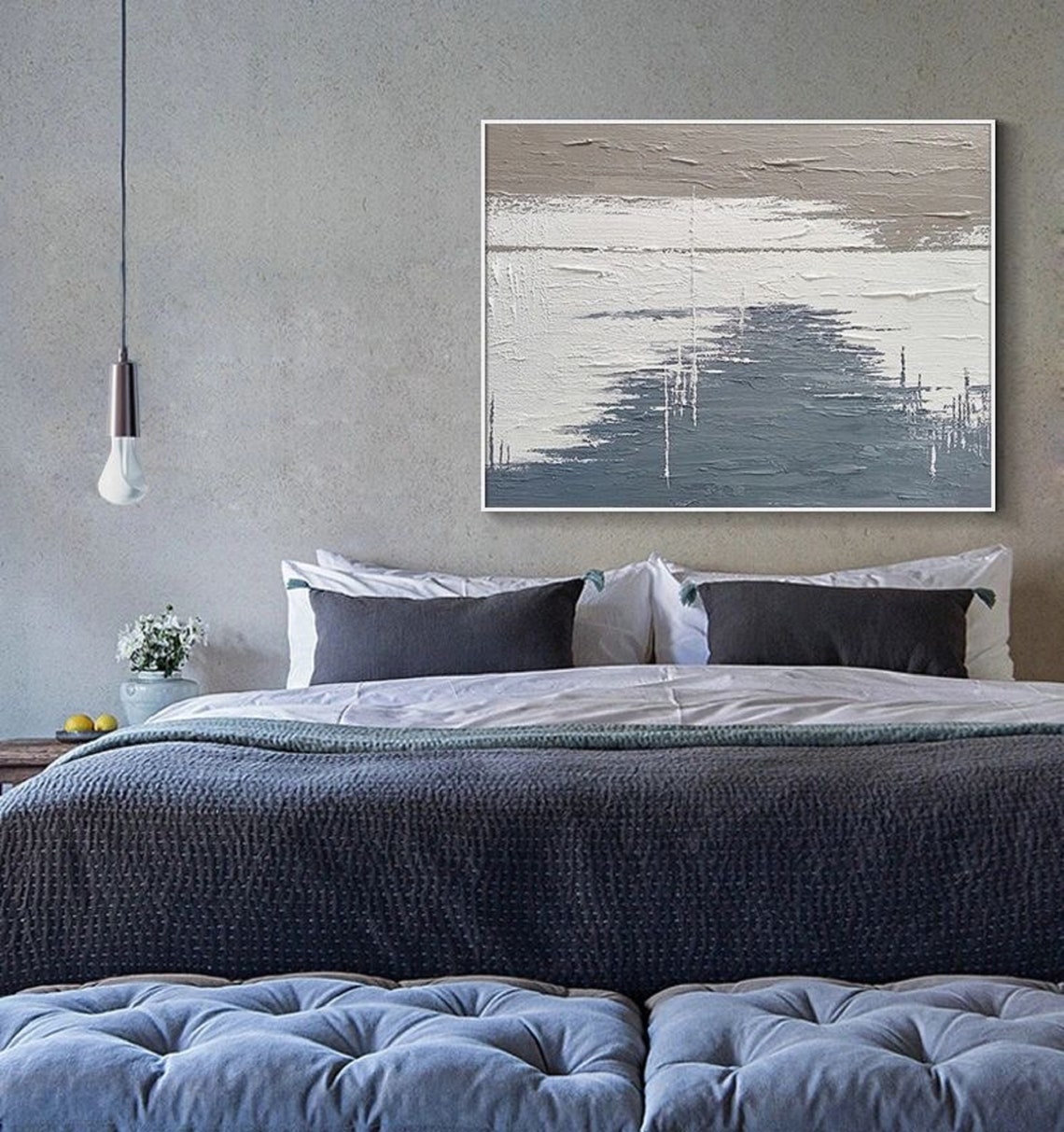 Original Abstract Painting Minimalist Abstract Painting Blue Abstract Painting White Painting Beige Painting Large Wall Painting - Image 5