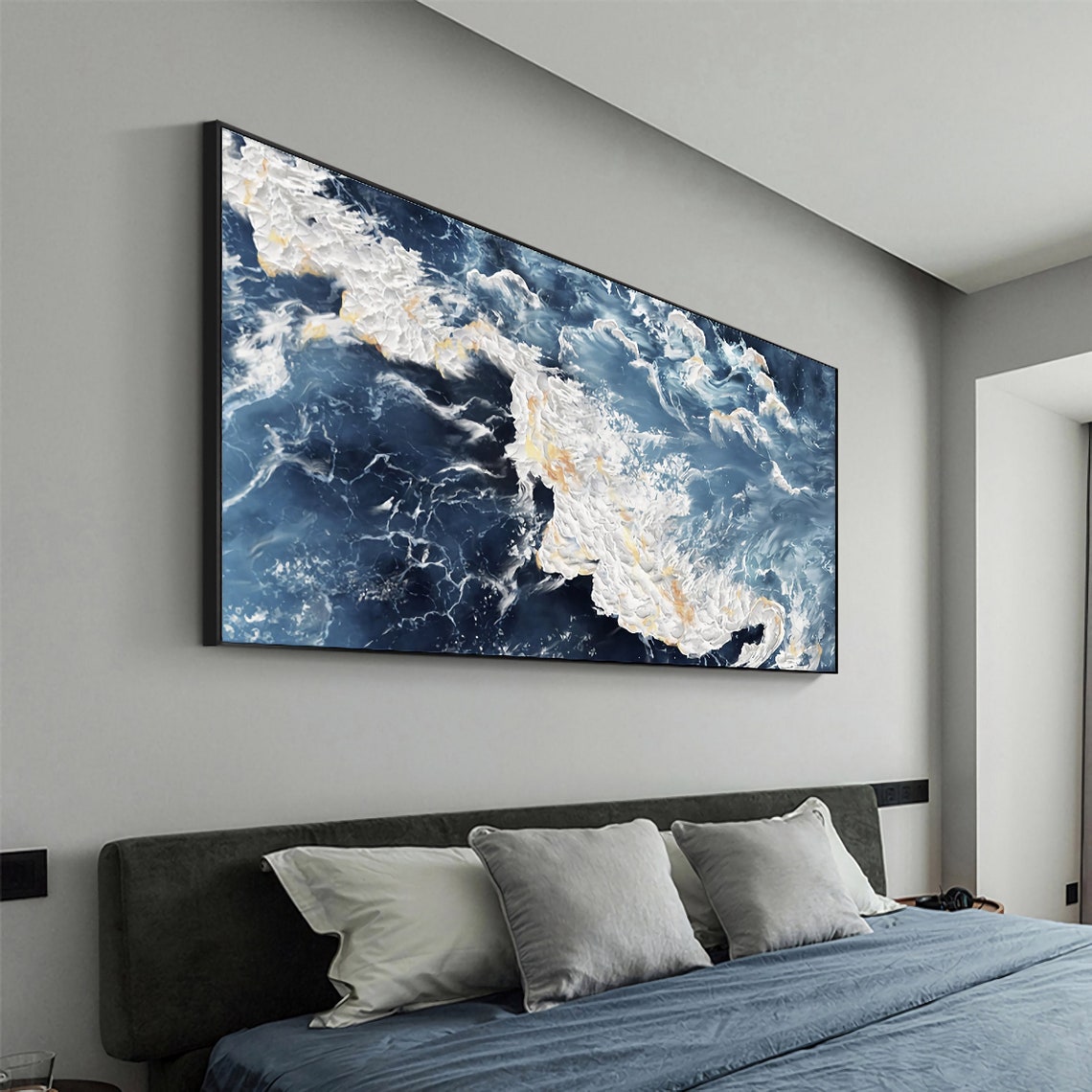 Aerial Blue Ocean White Foam Wave Dramatic Abstract Art Poster - Image 2