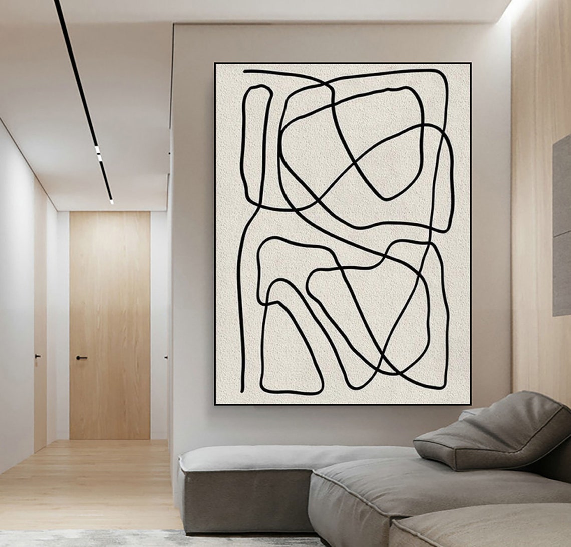 Black Line Loop Abstract On White Minimalist Modern Art Poster - Image 2