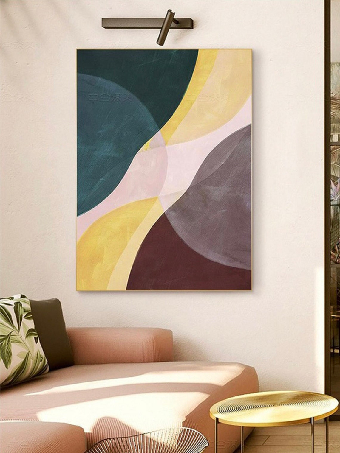 Teal Mustard Mauve Curved Shapes Bold Modern Abstract Art Print - Image 3