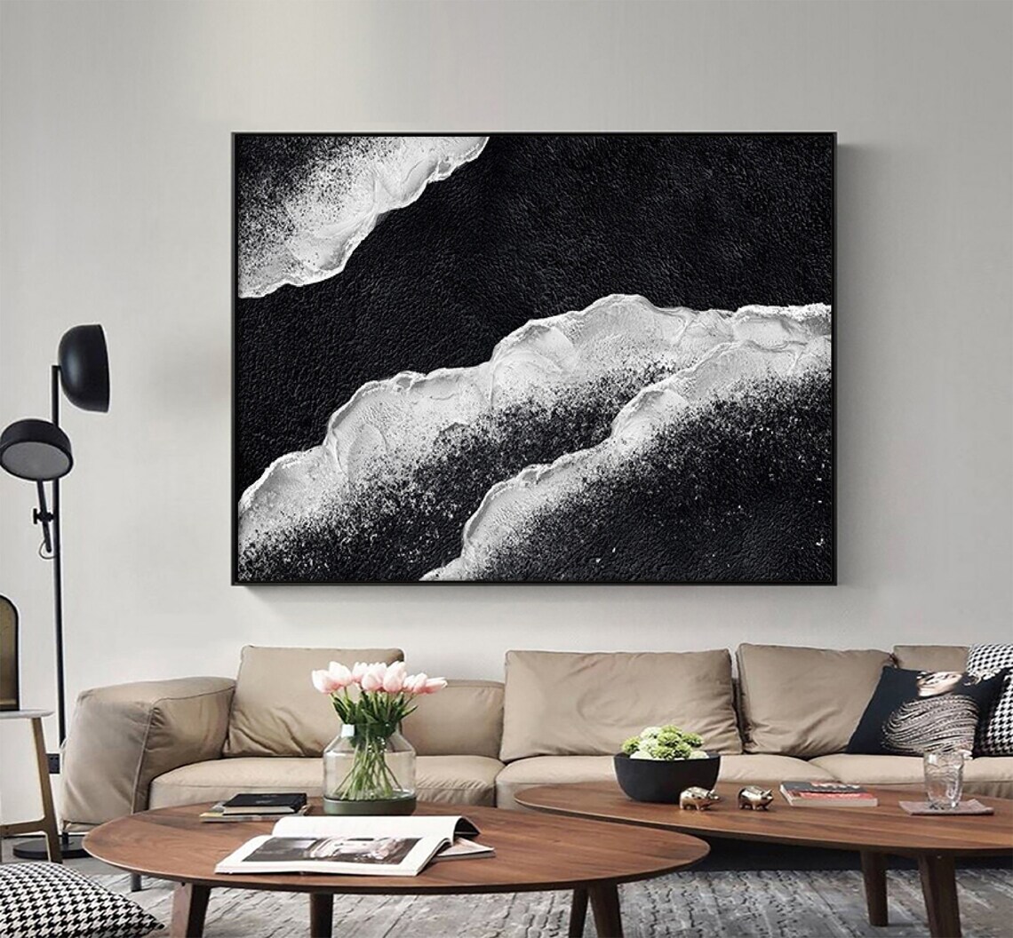 Black White Textured Wall Art Black White Abstract Art Black White Painting Black White Wall Art Black White 3d Textured Wall Art - Image 2